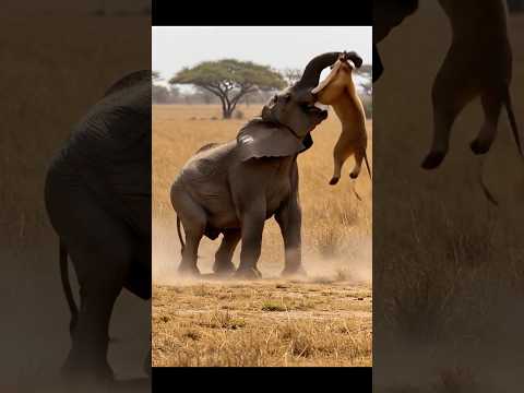 A Mother’s Fury: Elephant Strikes Back After Lion Targets Her Calf #shorts #elephantvslion