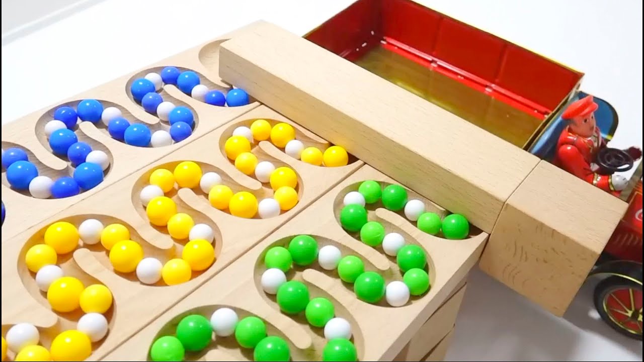 Marble run race ASMR♪ 3-row HABA slope & mini cars.