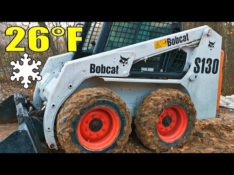 Bobcat S130 Skid Steer Cold Engine Start And Sound. Starting up Diesel Engine In The Winter Time.