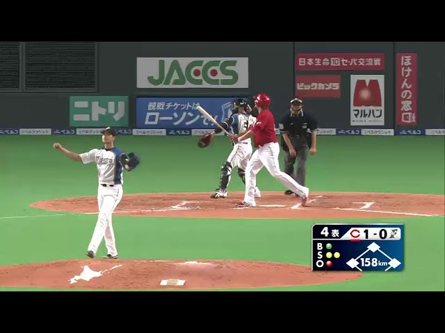 4回表 お返しだ!! ファイターズ・大谷 カープ・エルドレッドを158キロのストレートで三振!!  2014/6/4 F-C