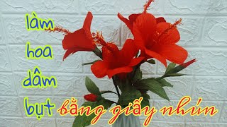 Hướng dẫn cách làm hoa dâm bụt bằng giấy nhún đơn giản nhất / Ngọc Nữ TV
