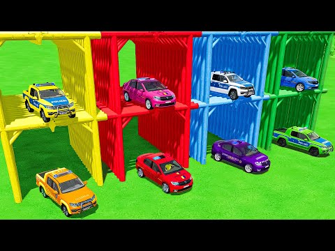 GARAGE OF COLORS ! TRANSPORTING VOLKSWAGEN & DACIA POLICE CARS WITH COLORED TRUCKS ! FS 22