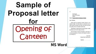 Business Proposal Letter for Canteen Services | Application for opening of Canteen in School
