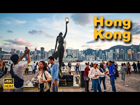 Hong Kong Walking Tour - Victoria Harbour Light Show | 4K HDR