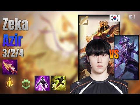Zeka Mid Azir vs Syndra lol KR solo rank Full Game 16.1 | 제카 아지르 vs 신드라