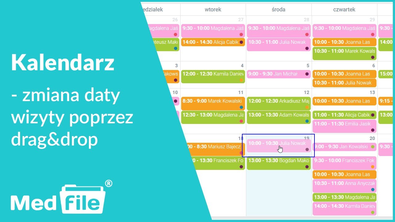 Zmiana daty wizyty poprzez drag&drop