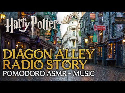 STUDY SESSION: DIAGON ALLEY TOUR + Radio Story 📻🍻 Harry Potter Pomodoro Timer, Hogwarts ASMR Sounds