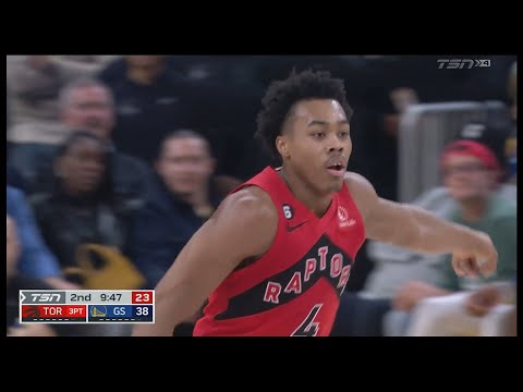 Scottie Barnes Contested 3-Pointer over Draymond - Raptors vs Warriors | 1/27/2023