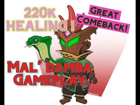 Paladins Ranked - Mal Damba gameplay - 220K Healing (Great comeback)