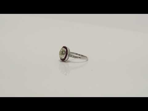 2.57 Carat Old Mine Cushion Diamond Platinum Ruby Halo Engagement Ring