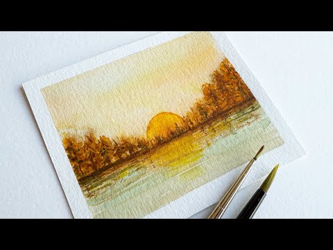 How to Paint Sunset Lake in Watercolor | Sunset Watercolor Painting Tutorial