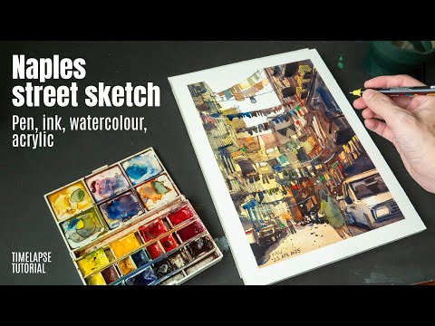 Naples: Wet on wet, ink and acrylic (timelapse tutorial)