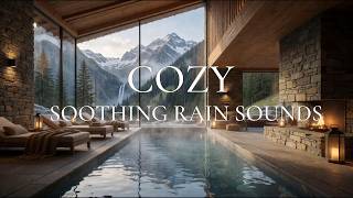 Rainy Alpine Spa (No Ads)🌧️🏔️ | Rain & Fireplace Sounds for Deep Relax