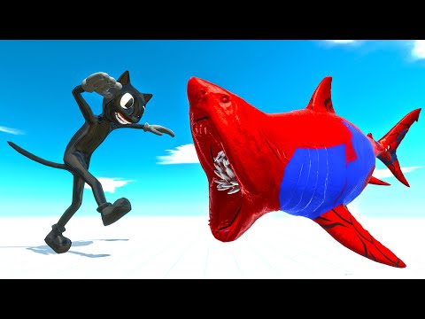 CARTOON CAT vs SPIDERMAN SHARK DANGEROUS DEATH RUN - Animal Revolt Battle Simulator
