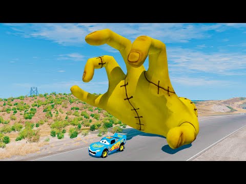 Giant Hand Thing from Wednesday VS Lightning McQueen | Escape From The Hand Thing Beamng Drive #2