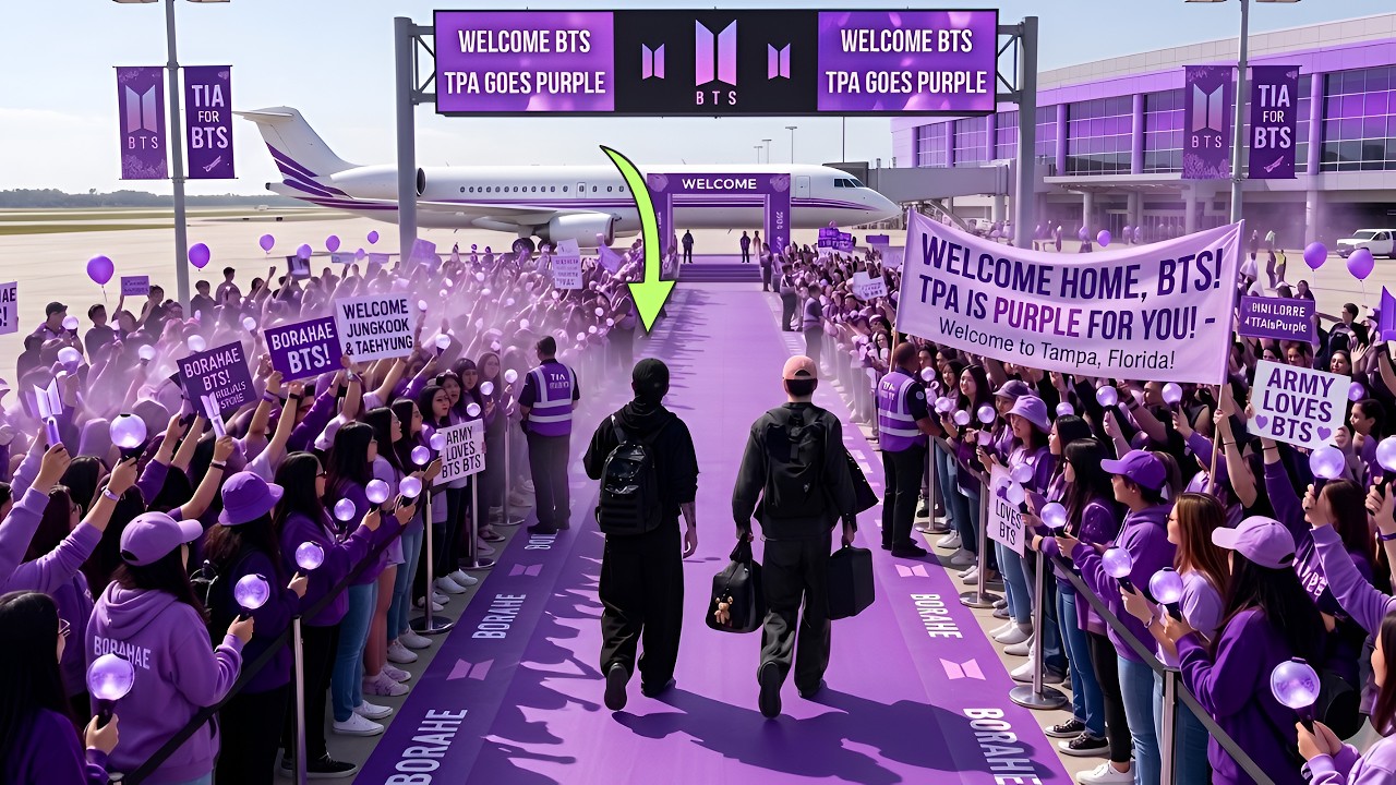 Jungkook Welcomed by Thousands of ARMYs in Tampa, Airport Transformed into a Sea of ​​Purple