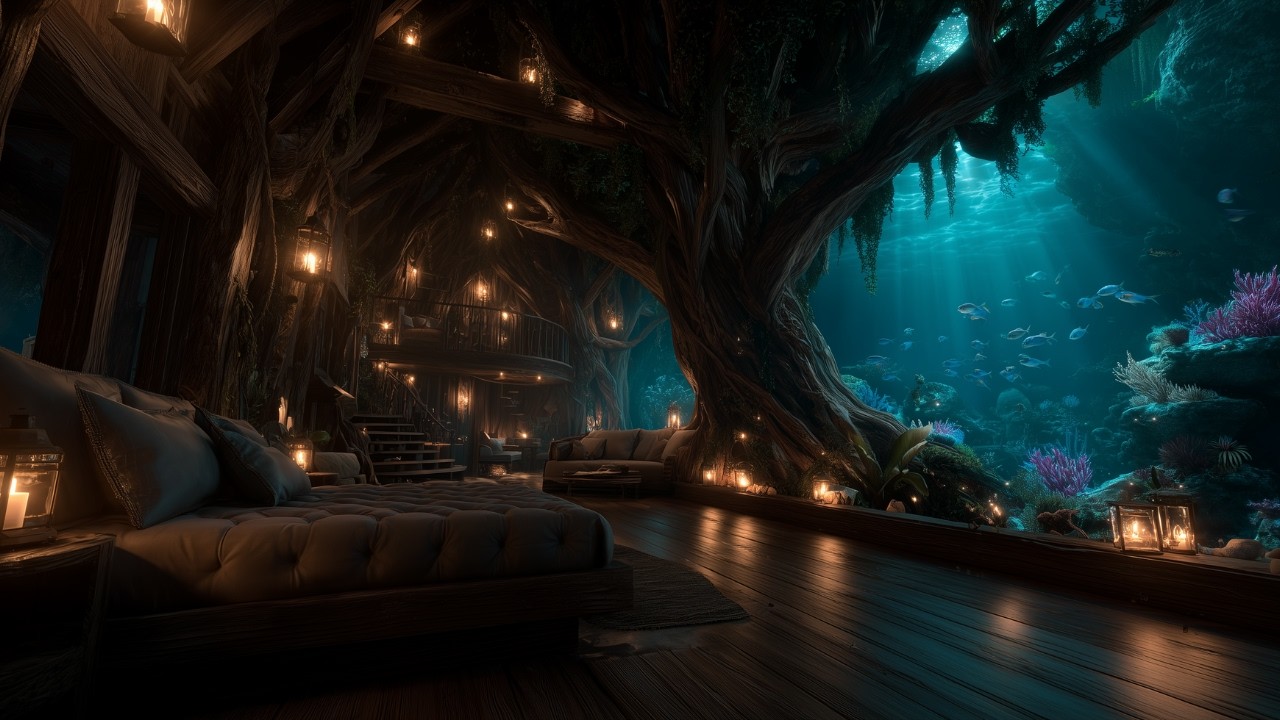 Underwater Treehouse Bedroom 🌊 Fairy Ambience & Music 4K