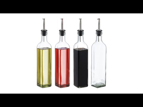 Lot de 4 bouteilles avec bec verseur Noir - Argenté - Verre - Matière plastique - 6 x 33 x 6 cm