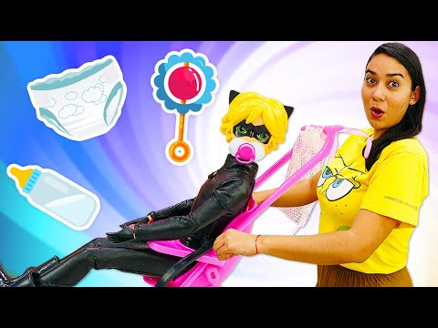 Spielspaß mit Puppen. Valeria spielt mit Barbie, Cat Noir und Marinette. Spielzeug Videos für Kinder
