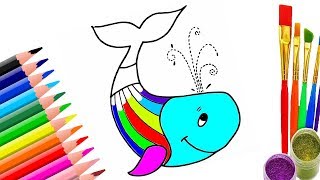 Learn Colors with Blue Whale and Cat Coloring Pages | Drawing for Children | Drawing for Kids