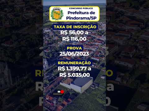 PREFEITURA DE PINDORAMA SP, concurso público com 96 vagas disponíveis. #shorts