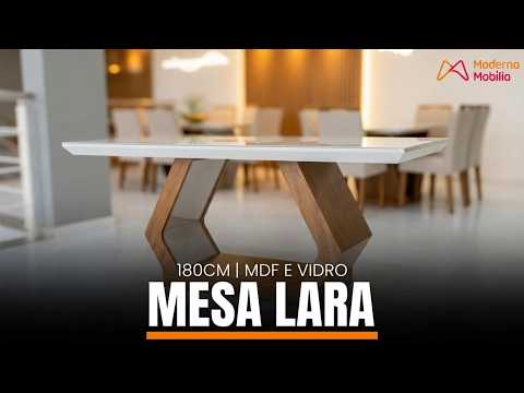 Video thumbnail of Mesa para Sala de Jantar Lara 180cm Em MDF e Vidro
