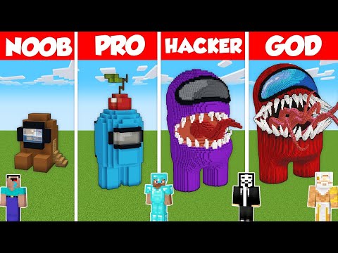 AMONG US STATUE HOUSE BUILD CHALLENGE - Minecraft Battle: NOOB vs PRO vs HACKER vs GOD / Animation