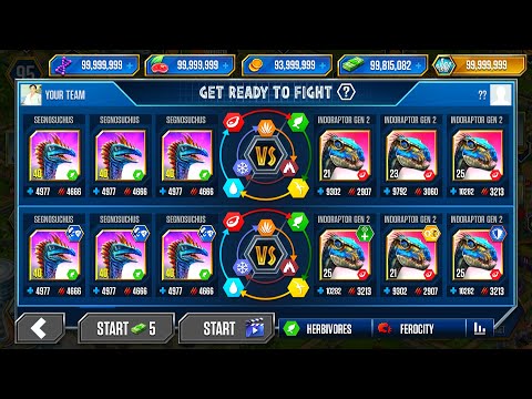 SEGNOSUCHUS vs INDORAPTOR GEN 2 SUPERSAURUS PVP | JURASSIC WORLD THE GAME