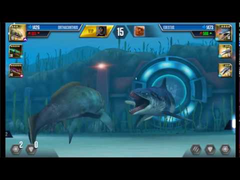 Jurassic World: The Game - Aquatic Player Duel Battle 235 - ORTHACANTHUS, PLOTOSAURUS, HAINOSAURUS
