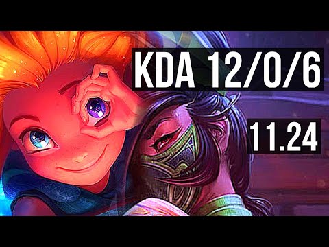 ZOE vs AKALI (MID) | 12/0/6, 74% winrate, Legendary | KR Grandmaster | 11.24