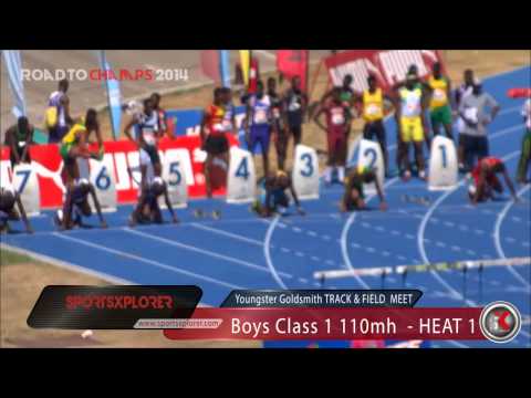 KC's Jovaine Atkinson wins HEAT 1 Class 1 Boys 110mH - Youngster Goldsmith - ROAD TO CHAMPS 2014