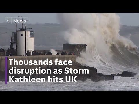 More than 100 flights cancelled as Storm Kathleen hits UK with 70mph winds