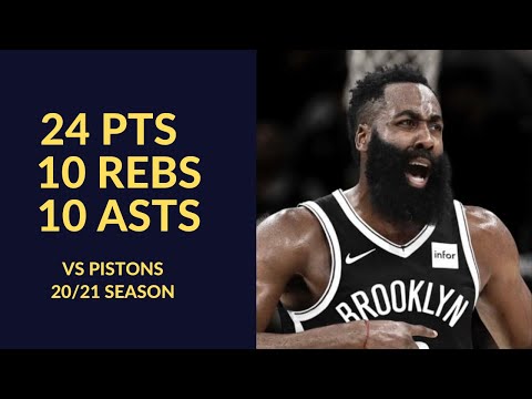 James Harden 24 Pts 10 Rebs 10 Asts Highlights vs Detroit Pistons | NBA 20/21 Season