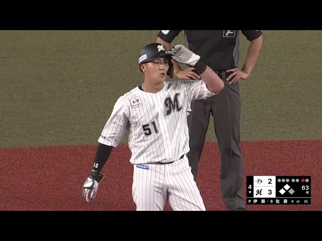 【4回裏】変化球に上手く合わせた!! マリーンズ・山口航輝 センターへのタイムリーヒット!! 2025年9月28日 千葉ロッテマリーンズ 対 北海道日本ハムファイターズ