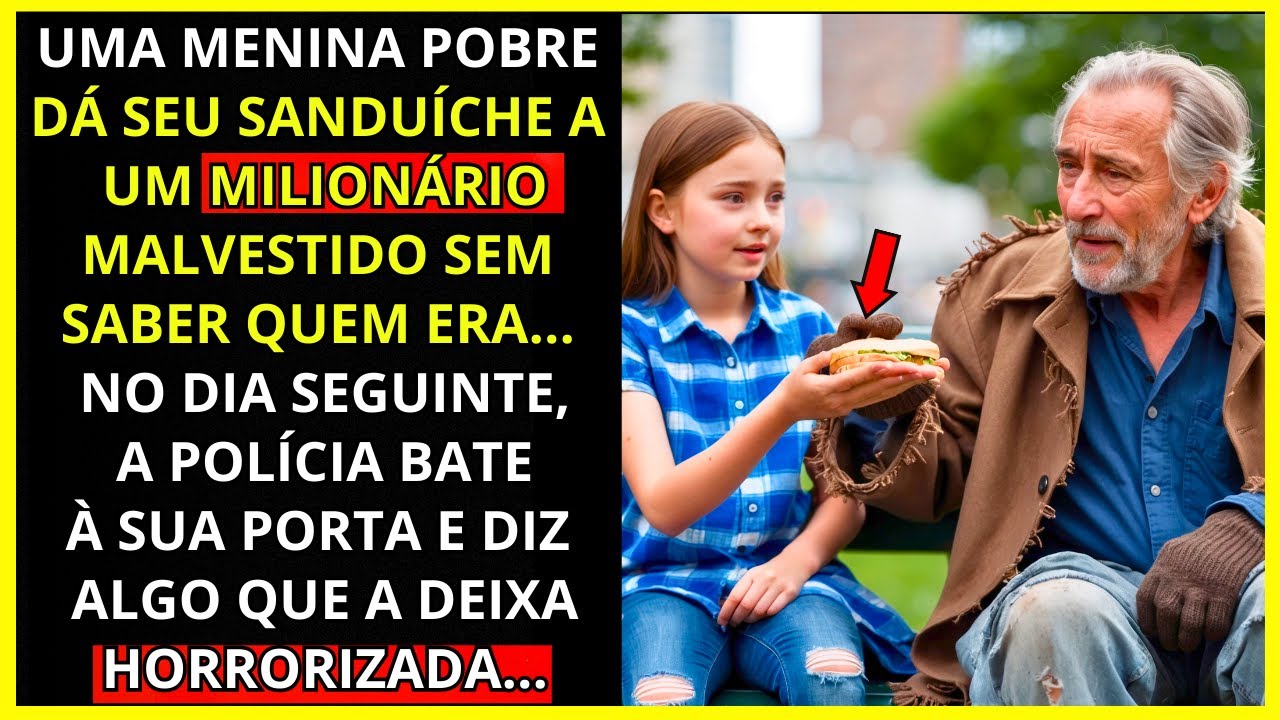 MENINA POBRE DÁ SEU LANCHE A UM MILIONÁRIO MALVESTIDO.... NO DIA SEGUINTE A POLÍCIA BATE À SUA PORTA