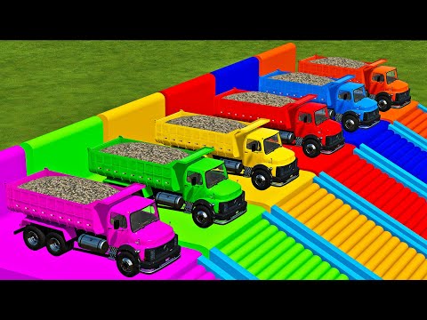 LOAD & TRANSPORT STONES & FORD CARS WITH MERCEDES TRUCKS - Farming Simulator 22