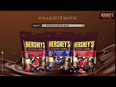 HERSHEY'S EXOTIC DARK|  A UNIQUE DARK COCOA RICH CHOCOLATE WITH EXOTIC FRUIT FLAVOURS.