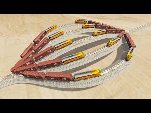 Impossible Weird Converging Rail Tracks Crossover Vs Trains Crossing - BeamNG.Drive