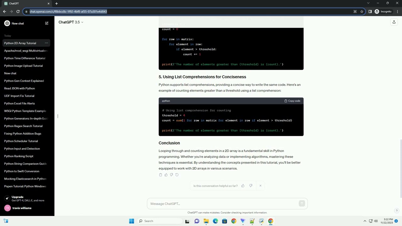 Looping and counting python 2d arrays