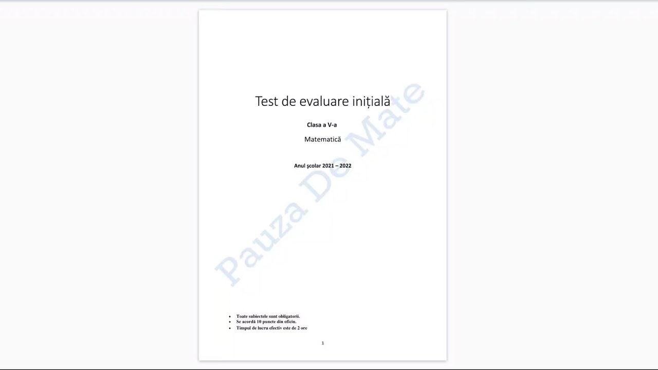 Test evaluare initiala clasa a V-a - Model Pauza De Mate