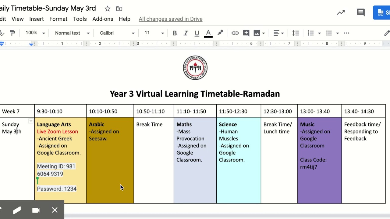 3A-Daily Timetable-Sunday May 3rd - Google Docs