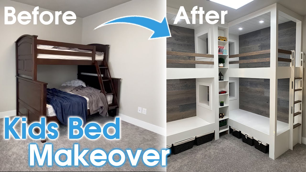 Watch video Kids Double Twin Bunk Beds MakeOver - Timelapse Now Kids Double Twin Bunk Beds MakeOver - Timelapse