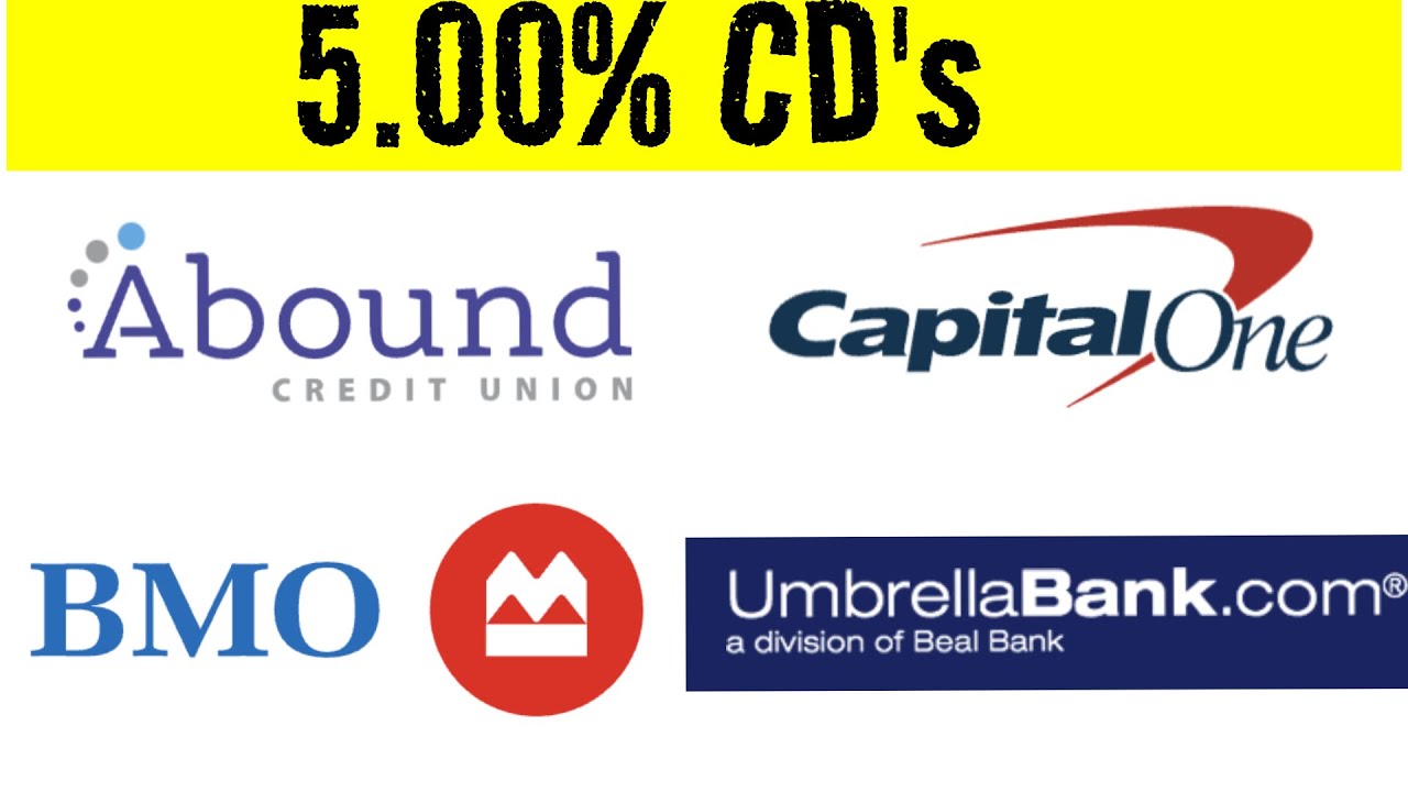 Highest Yield CDs 5% APY 6 month to 12 month CDs best rate CDS Capitalone, BMO, Umbrella, Abound