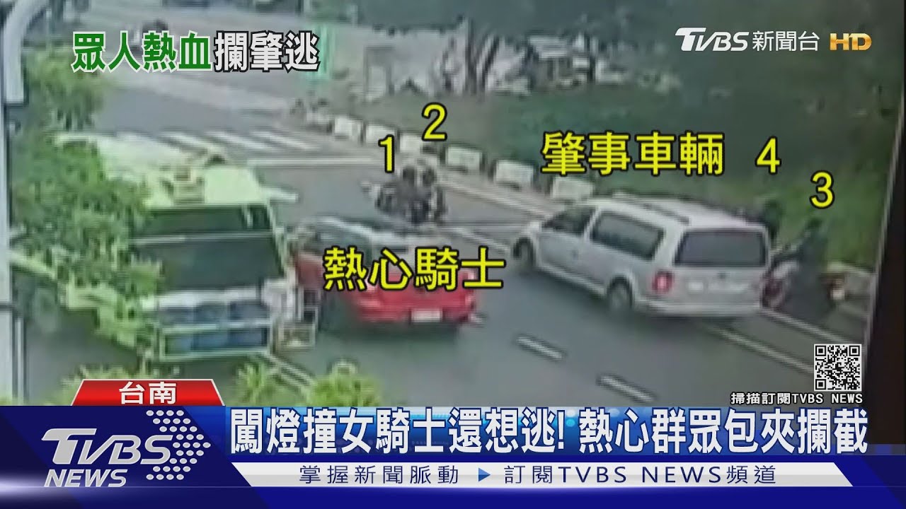 闖燈撞女騎士還想逃！　熱心群眾包夾攔截