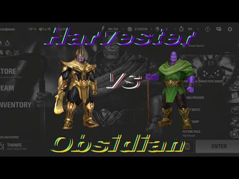 Marvel Future Fight (New Update) - Thanos Harvester Uni against obsidian. #marvelfuturefight