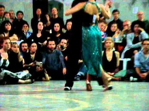  Cristina Sosa  and  Daniel Nacucchio  are  dancing  to  the  tango  "  Pensalo Bien  "