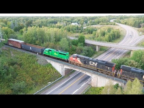 Awesome Aerial 4K View! Another New NBSR GP31ECO-M on Freight Train CN 306 at Berry Mills, NB