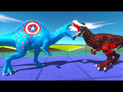 CARNAGE T-REX vs CAPTAIN AMERICA SPINOSAURUS DEATH RUN - Animal Revolt Battle Simulator
