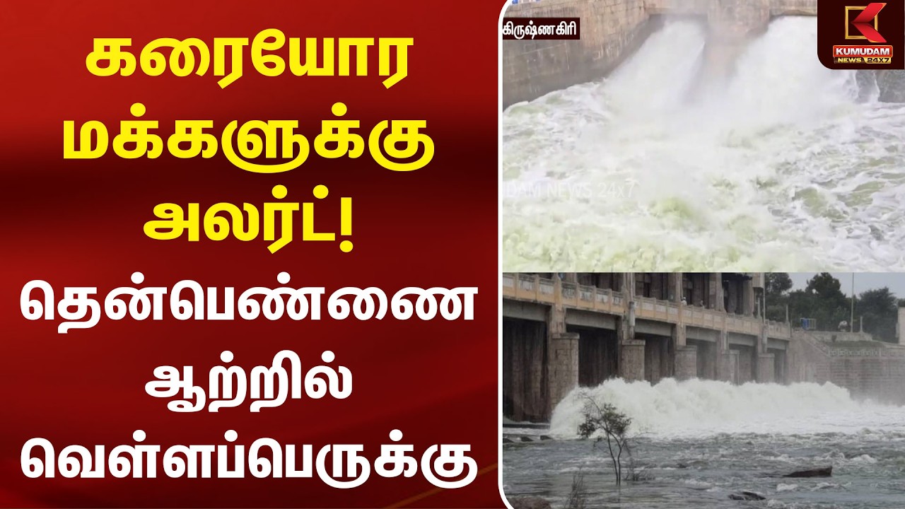 Krishnagiri | கரையோர மக்களுக்கு Alart! தென்பெண்ணை ஆற்றில் வெள்ளப்பெருக்கு | Thenpennai Aadi Perukku
