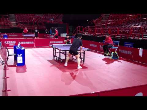 STIGA star Fan Zhendong practising with Ma Long